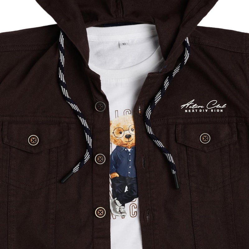 CAVIO Boys Regular Fit Solid Hooded Casual Jacket and T-Shirt - Image 4
